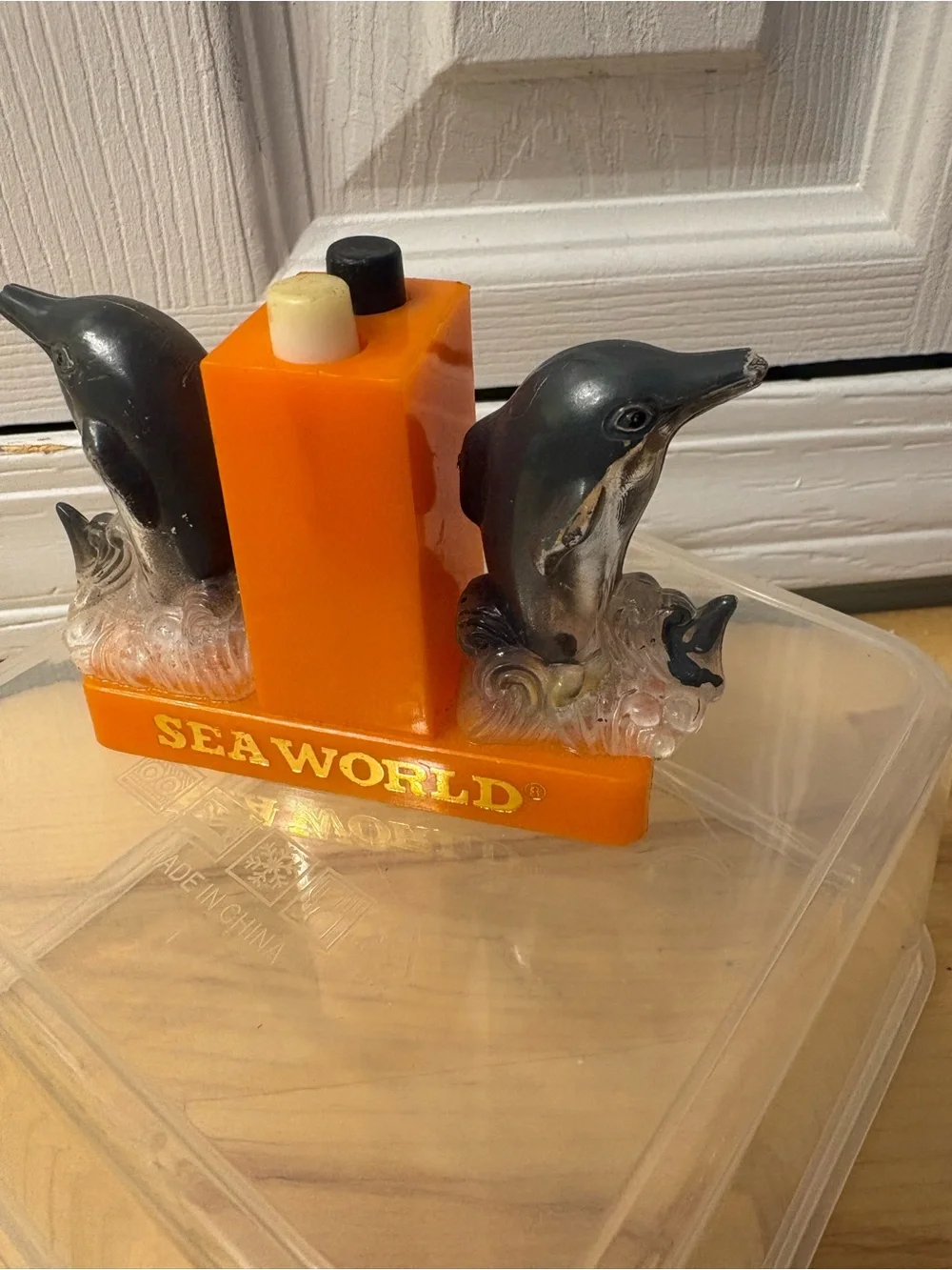 Sea World Orange Dolphin Vintage salt and pepper dispenser